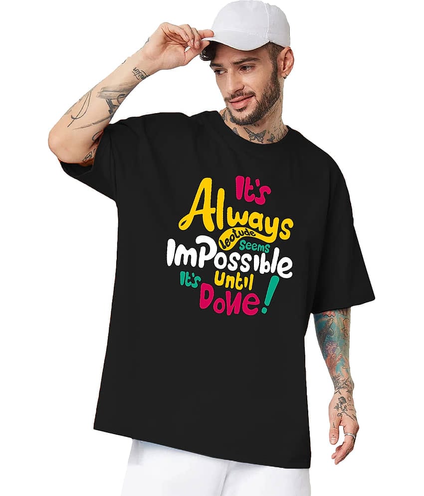 Leotude Pack of 1 Cotton Blend Oversized Fit Men's T-Shirt ( Black )