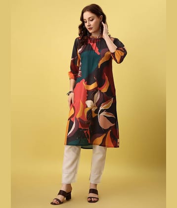 Amarasha Silk Blend Printed Straight Women's Kurti - Peach ( Pack of 1 )