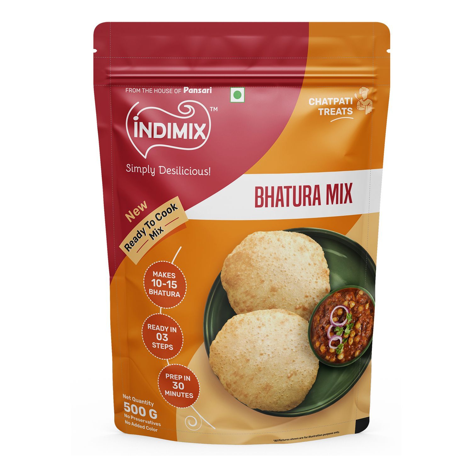 Indimix Ready to Cook Bhatura Mix - 500g ( Pack of 20 )