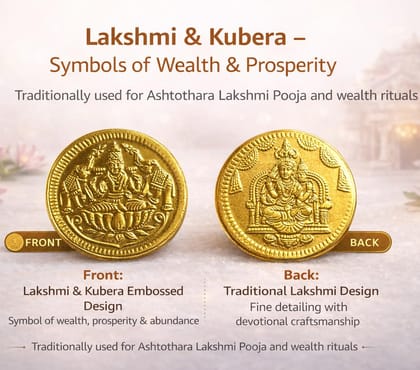 Kubera Lakshmi Pooja Coins (21 Pieces) | Gold Plated Brass Coins, 2 cm Diameter (Small) | Ashtothara Lakshmi Kubera Coin for Pooja & Wealth Rituals | Golden Color Kubera Lakshmi Pooja Coins (21 Pieces) | Gold Plated Brass Coins, 2 cm Diameter (Small) | Ashtothara Lakshmi Kubera Coin for Pooja & Wealth Rituals | Golden Color
