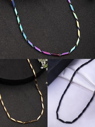NVR Men Set of 3 Stainless Steel Stylish Chain-One Size / Multi, Gold, Black / Stainless Steel