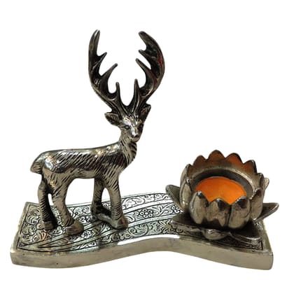 Aluminium Deer Kamal Bowl Decorative Showpiece Statue for Home & Table Decor, Height : 6 Inch (ASMAS499 S)
