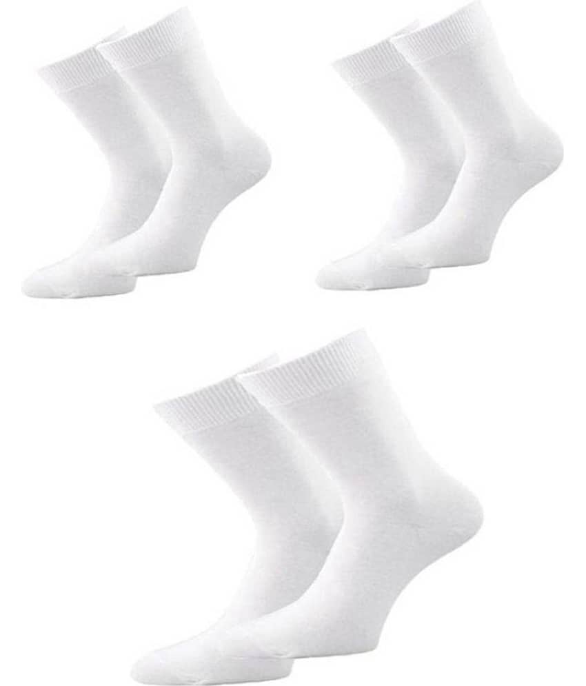 Tahiro White Cotton Plain Mid Length Socks - Pack Of 3