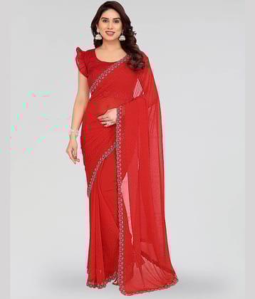 Kashvi Sarees Georgette Self Design Kasavu Saree With Unstitched Blouse Piece ( Red )