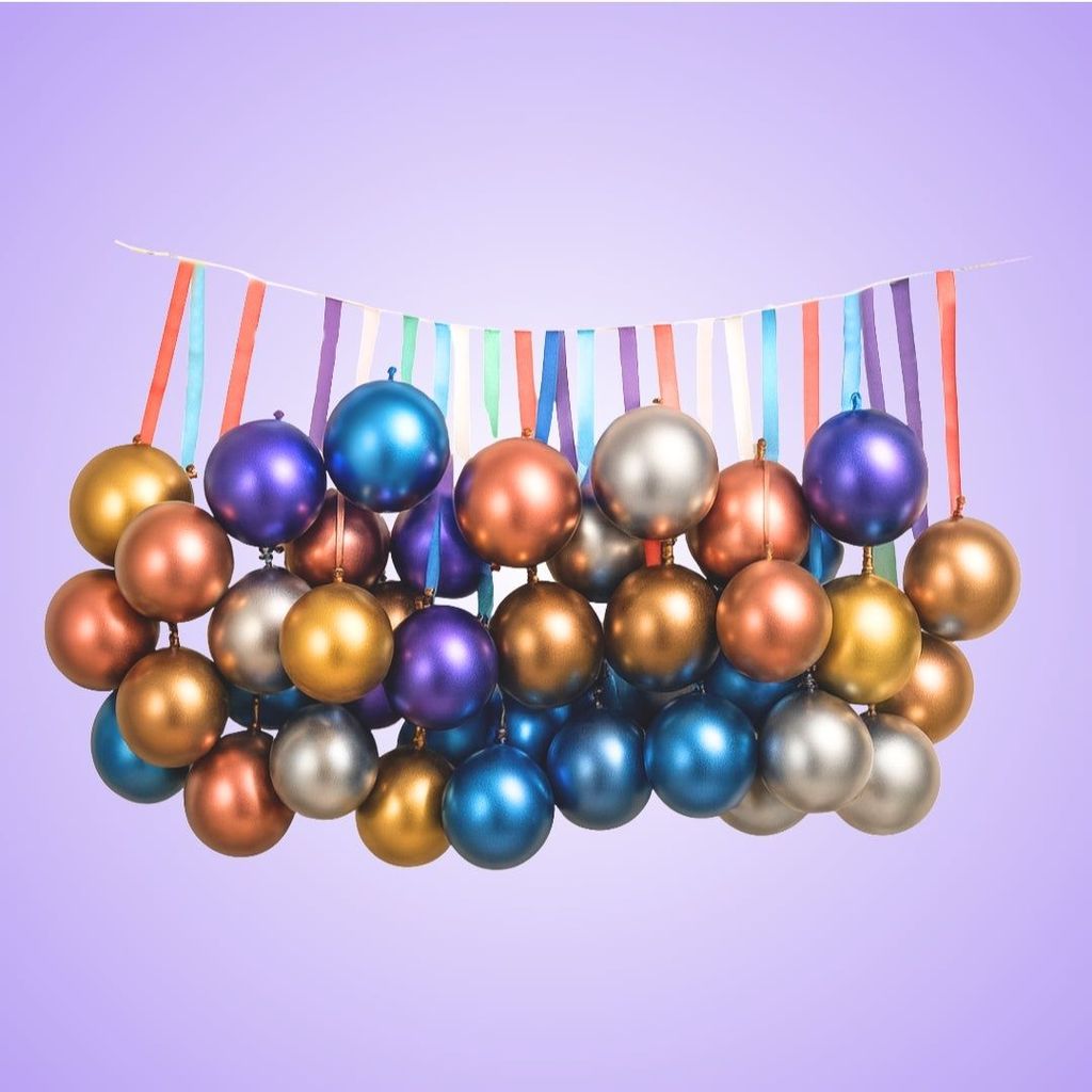 Chrome Balloon with Ribbons & Rainbow Foil Balloon Combo Kit - 41PC - Party and Festive Needs | Buy online on ZillyBuy