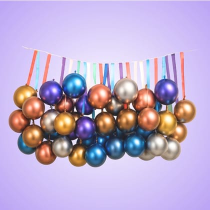 Chrome Balloon with Ribbons & Rainbow Foil Balloon Combo Kit - 41PC