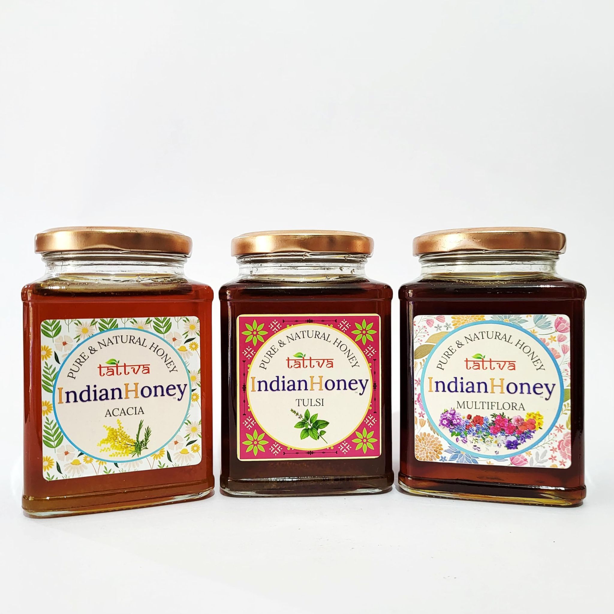 IndianHoney Himalayan Multiflora, tulsi, & Rajasthan Acacia Honey Triple Combo Pack (500 * 3)
