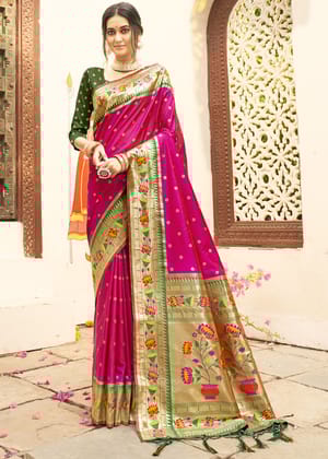 Fuchsia Pink Woven Paithani Silk Saree