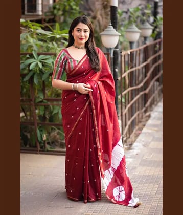 Bhuwal Fashion Chanderi Printed Chanderi saree With Unstitched Blouse Piece ( Blue )