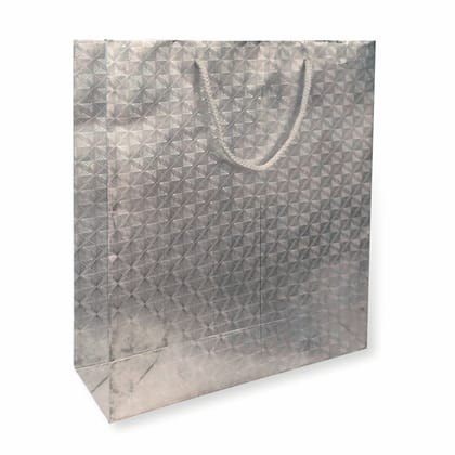 Silver Special Design Premium Paper Gift Bags, Ideal For Festive Gifts, Wedding Gifts & Gifting on Special Occasions (Size: 12.5 x 10.25 x 4 inch) -  12