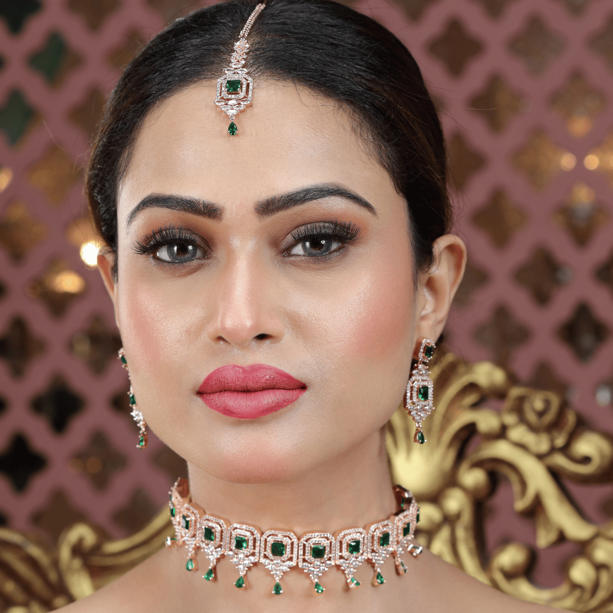 Rose Gold-Plated AD Studded Choker Set