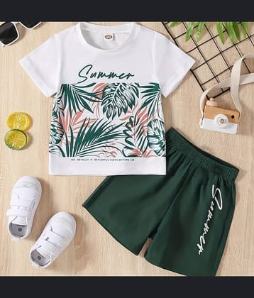 MUSNAH GARMENTS Pack of 2 Baby Boys Cotton T-Shirt & Shorts ( White & Green )