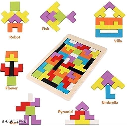 Tangram Puzzle Brain Teaser Toy - Classic Wooden Geometric Shapes Jigsaw Puzzle for Kids and Adults