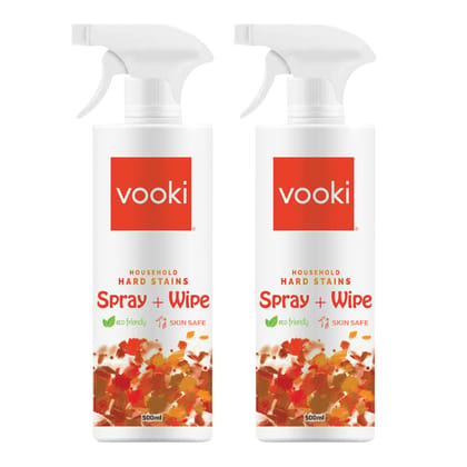 Vooki Ecofriendly Hard Stains Spray and Wipe for Toughest House Hold Stains, 500ml - (Pack of 2)