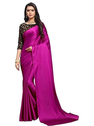 Generic Women's Satin Saree with Blouse (Magenta, 5 - 6 Mtrs)