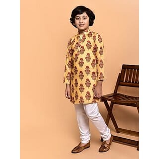 PrintCultr Boys Festive & Party Kurta and Pyjama Set (Yellow)