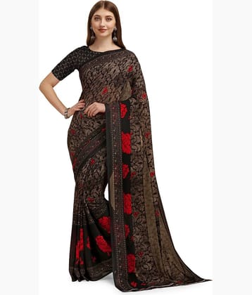 LEELAVATI Georgette Printed Saree With Unstitched Blouse Piece ( Black )