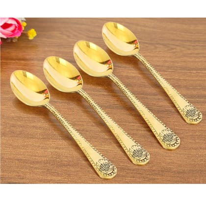 Indian Art Villa Premium Brass Dinner Spoon, Golden Beeding Design --4