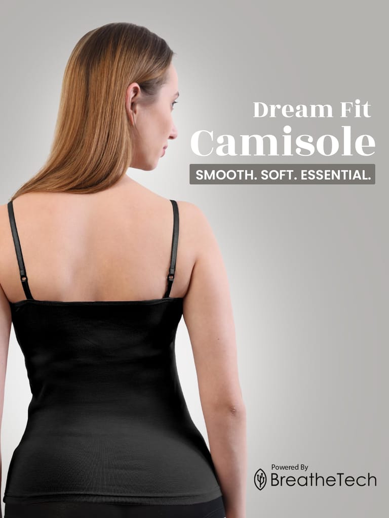 Freecultr Seamless Micromodal Camisole for Women with Adjustable Spaghetti Straps | Lightweight Layering Tank Top Casual Outfits & Sleepwear | Soft Breathable Stretch Fabric-Black