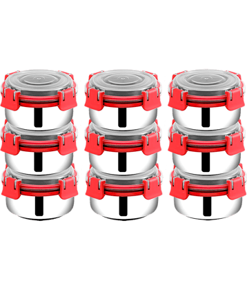 BOWLMAN - Steel Red Food Container ( Set of 9 - 350mL each )