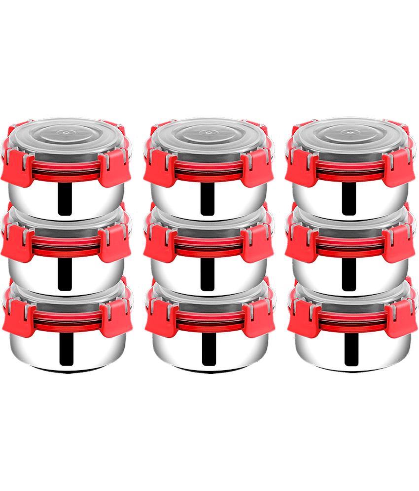 BOWLMAN - Steel Red Food Container ( Set of 9 - 350mL each )