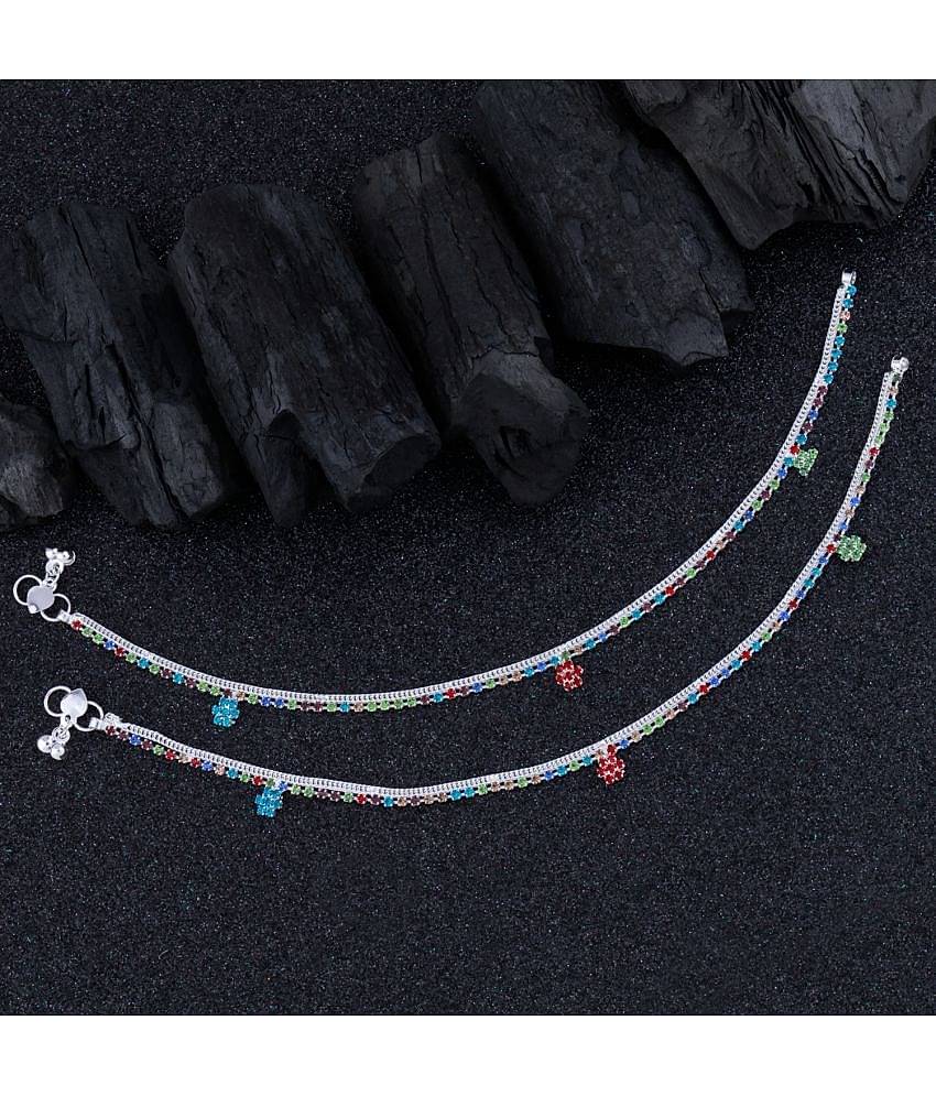 Paola Silver  Plated stylish Multi Color Payal  Anklet For Women And Girl.