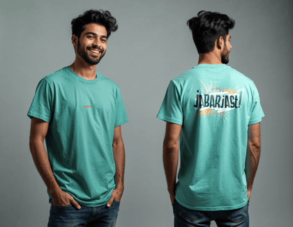 Taarak Mehta Ka Ooltah Chashmah| Aqua Green Back Printed Regular Fit T-Shirts For Men (JABARJAST)