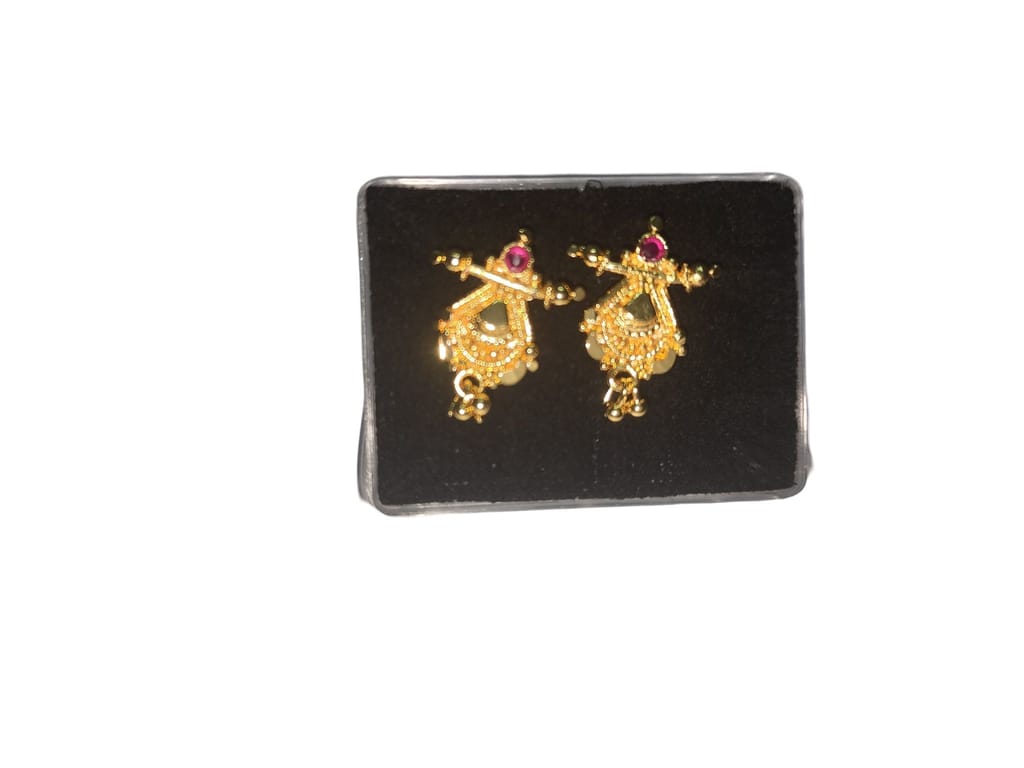 Gold Plated Marathi Style Tops Earrings with Ruby Stone for Women