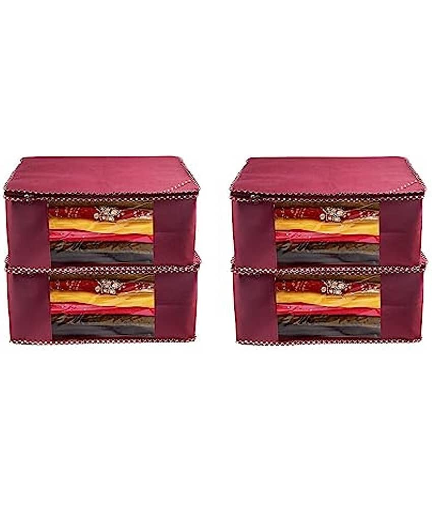 Non-Woven Saree Cover Cloth Storage & Organizer ( Pack of 4 ) Maroon Multi Saree Cover