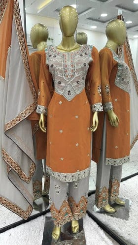 Beautiful Top-Bottom And Dupatta With Heavy Embroidery Sequence Work