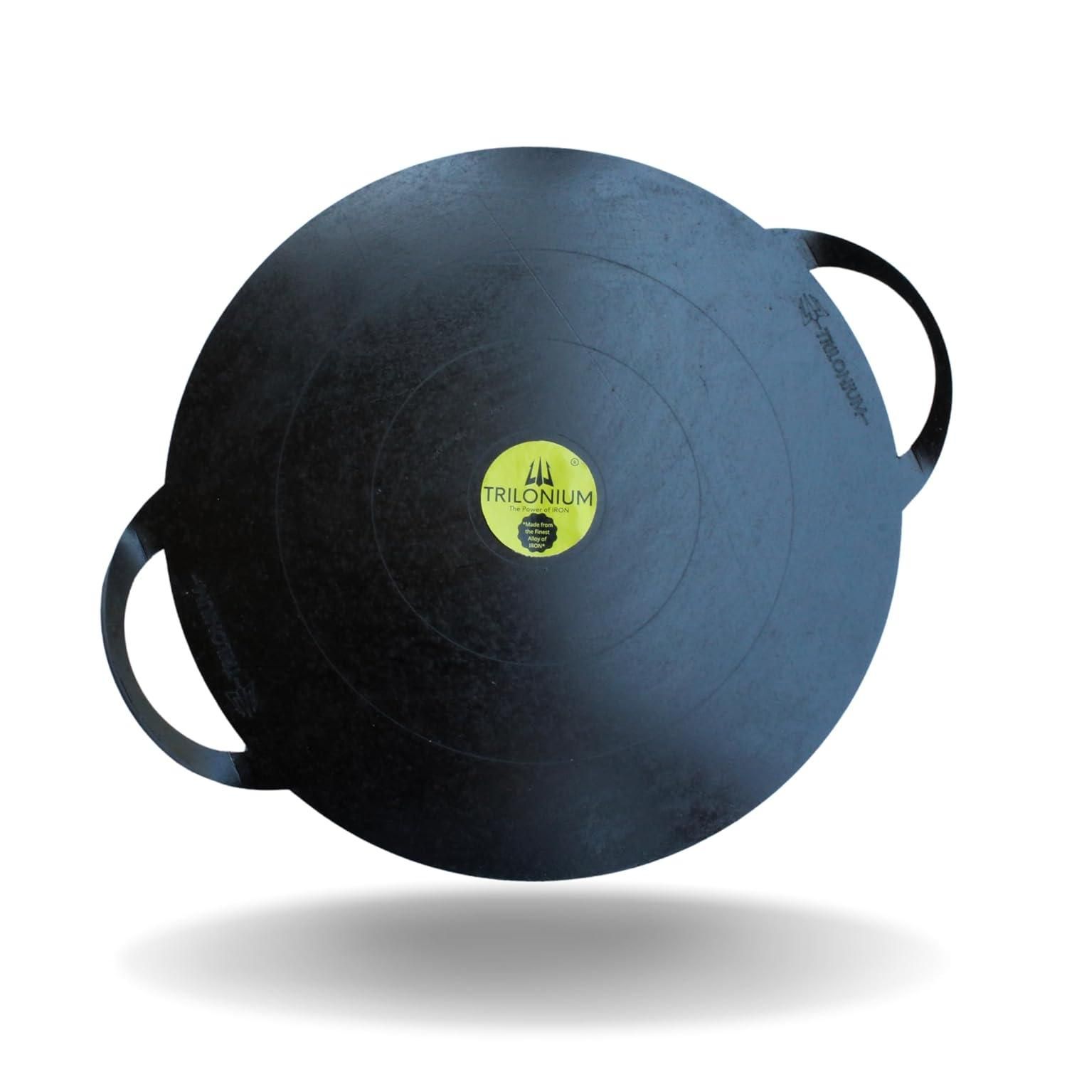 Trilonium Triple Seasoned Iron Boulder Flat Griddle Tawa, round 13 inches