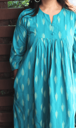 Cotton Ikkat Aqua Pleated Co-ord-XXS