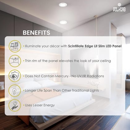 Polycab 12W LED Panel Light Scintillate Edge Slim Round Smart Offers Bright Lumination Long Lifespan No Harmful Radiation (Cool White, 6500K, 2 PCS, Cut Out: 5.9 inches)