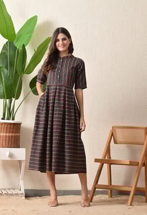 Ajrak Cheveron Dress-S