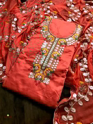 Chanderi Cotton Gota Patti Suit Piece With Full Work