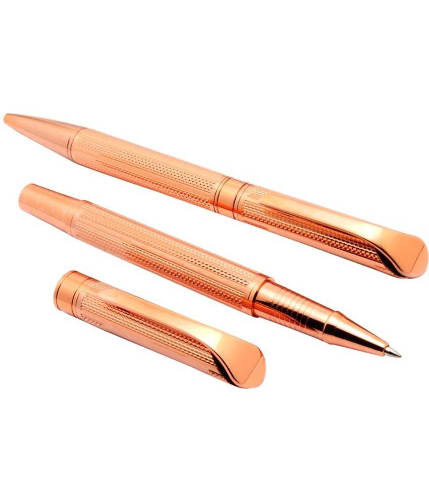 Combo Of Studio Rose Gold Plated Roller ball & Ballpoint Pen With Blue Refill New