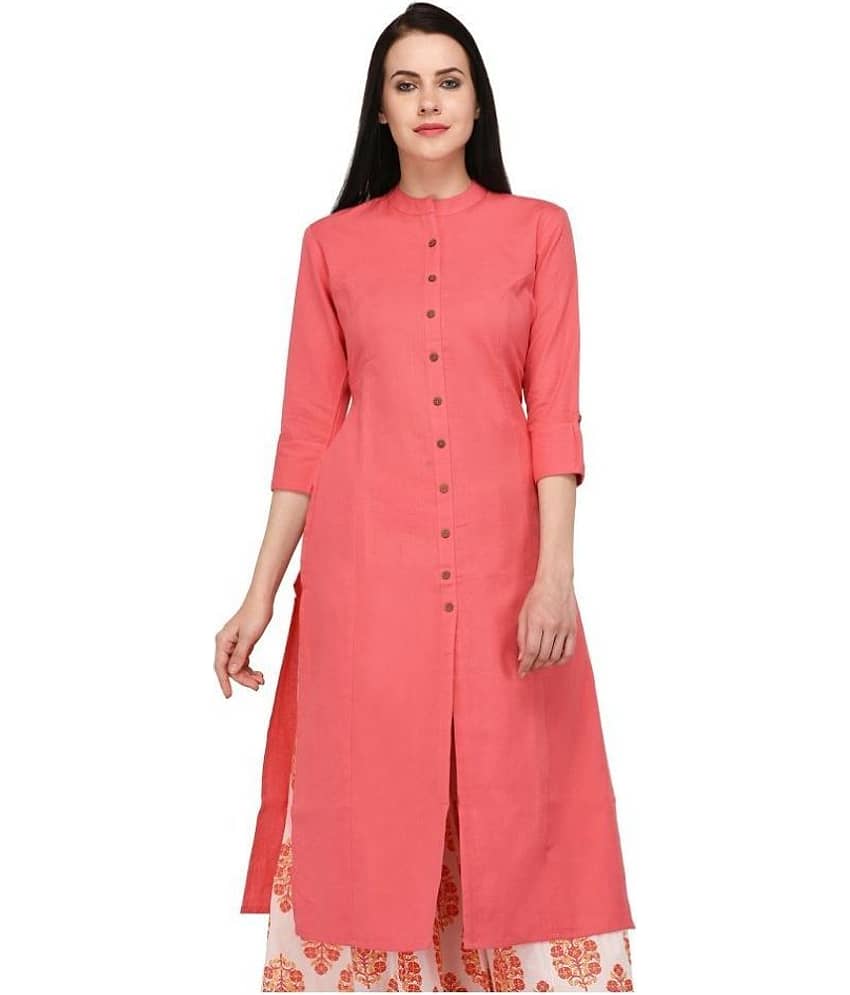 Pistaa Peach Cotton A-line Kurti
