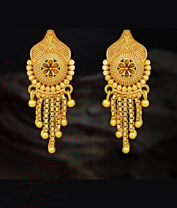 LUV FASHION Golden Stud Earrings ( Pack of 1 )