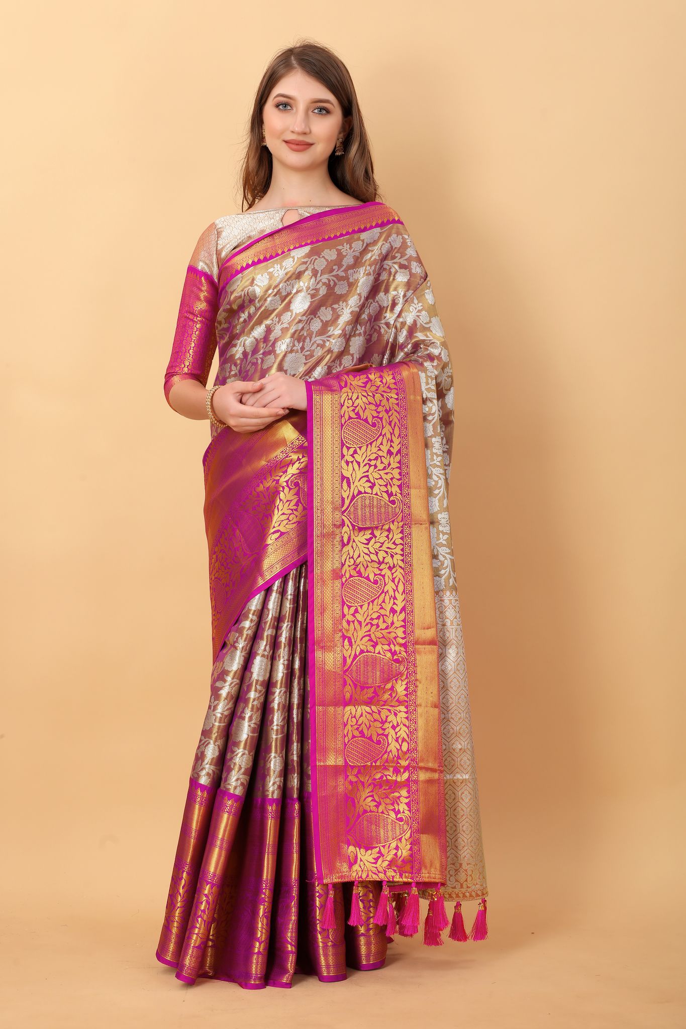 Yavira silk Women's Multi Handwoven Poly Silk Saree