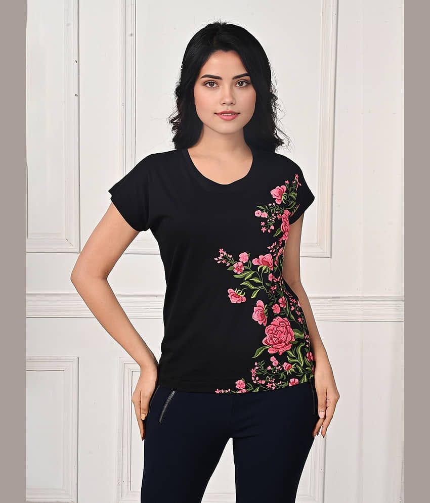 LYRA Women Cotton Printed Regular Fit Round Neck T-Shirt ( Red )