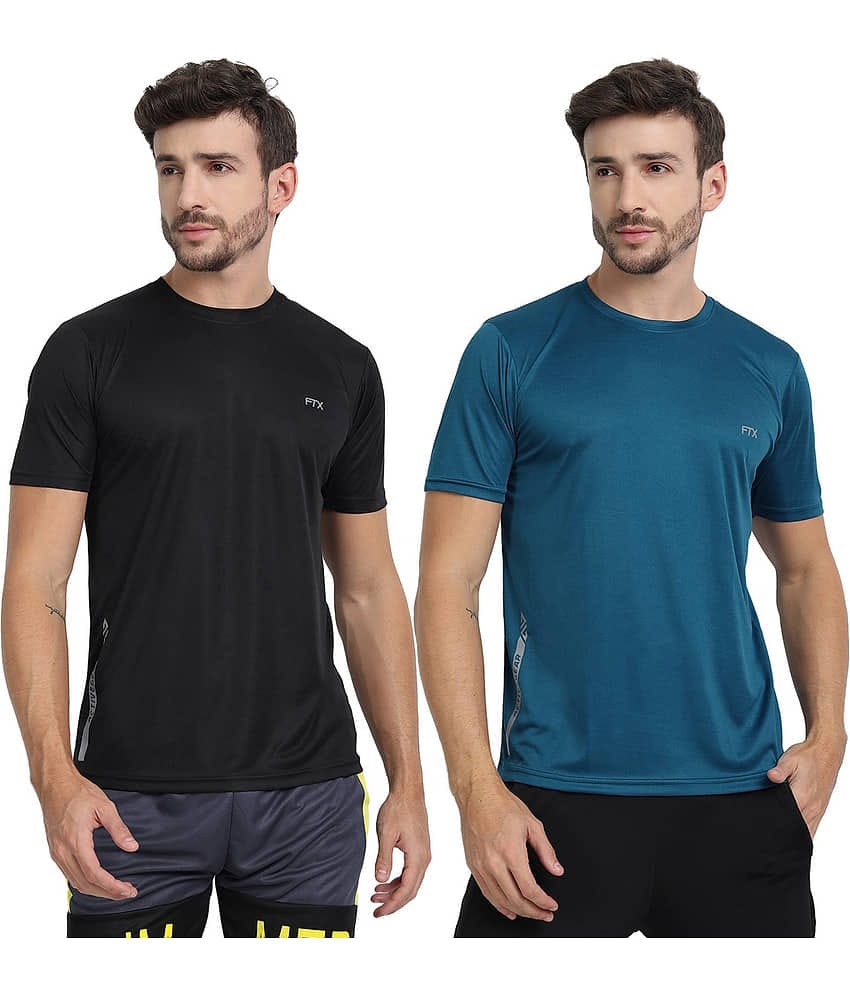 FTX Polyester Regular Fit Solid Half Sleeves Men's Round T-Shirt - Light Blue ( Pack of 2 )
