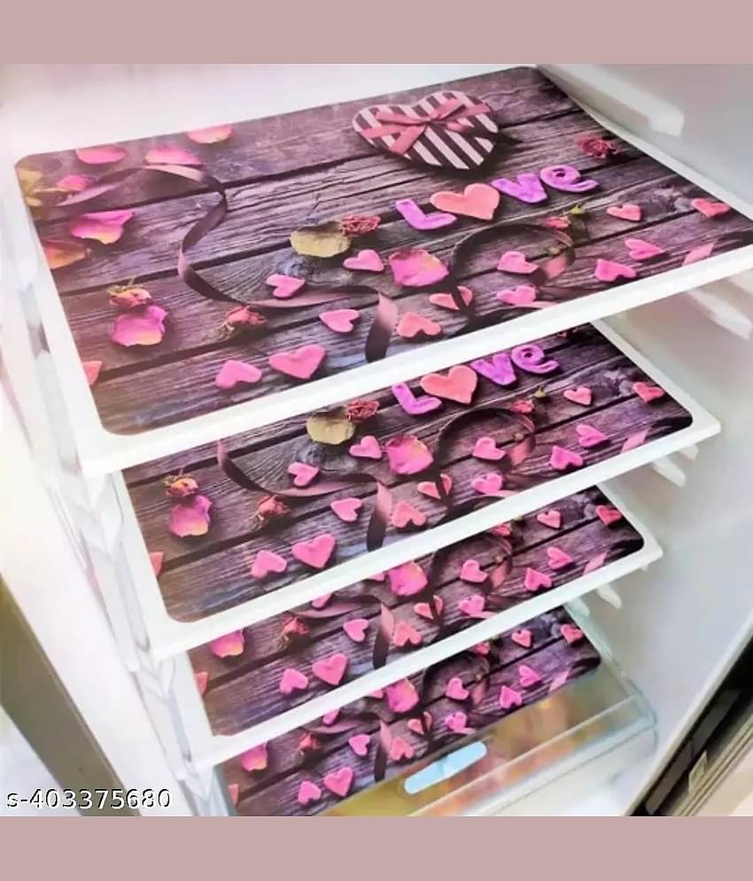 Crosmo PVC Floral Printed Fridge Mats ( 43 28 ) Pack of 4 - Multicolor
