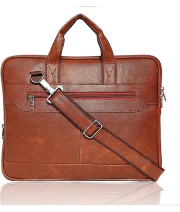Apnav - Tan P.U 15.6 Inch Expandable Laptop Sleeve Messenger Office Bag