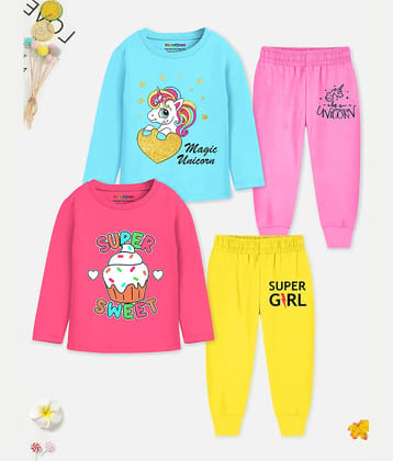 Trampoline Pack of 2 Girls Cotton Blend Nightsuit Set ( Multicolor )