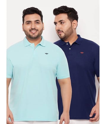 GET GOLF Pack of 2 Cotton Blend Regular Fit Solid Half Sleeves Men's Polo T Shirt ( Aqua )