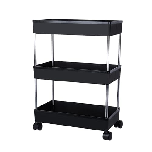3 Layer Multipurpose Plastic Kitchen Trolley with Steel Piller & Wheels, Space Saving Home Storage Organizer