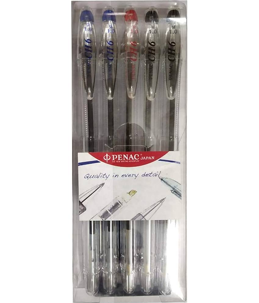 PENAC CH-6 WALLET OF 2 BLUE+2 BLACK+1 RED (M) 1.0 BALL PEN