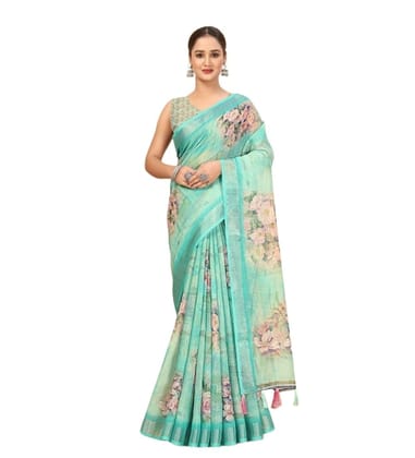 Women's Cotton Silk Floral Printed Saree With Unstitched Blouse 5.5Mtr (Multicolor)-PID66596