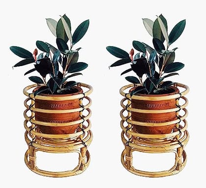 Dastkar Crafts Bamboo Cane Outdoor Indoor Planter Stand (Set of 2)