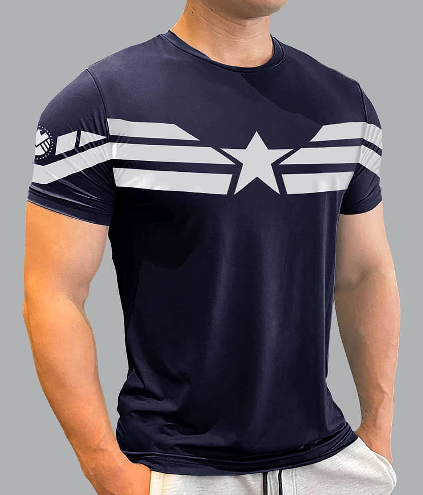 Eyebogler Polyester Regular Fit Printed Half Sleeves Men's Round T-Shirt - Navy ( Pack of 1 )